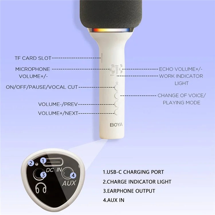 BOYA K11 Bluetooth Wireless Microphone with RGB Light Karaoke Mic for Phone / Tablet / PC