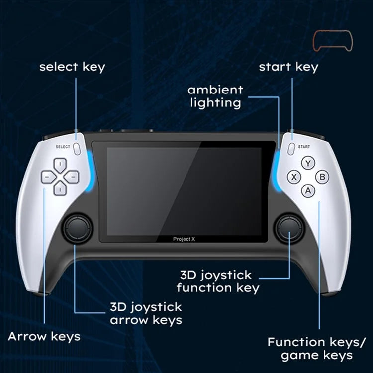 PROJECT X Handheld Retro Game Console 4.3-inch IPS Screen Supports Dual Player Combat with Dual Controllers