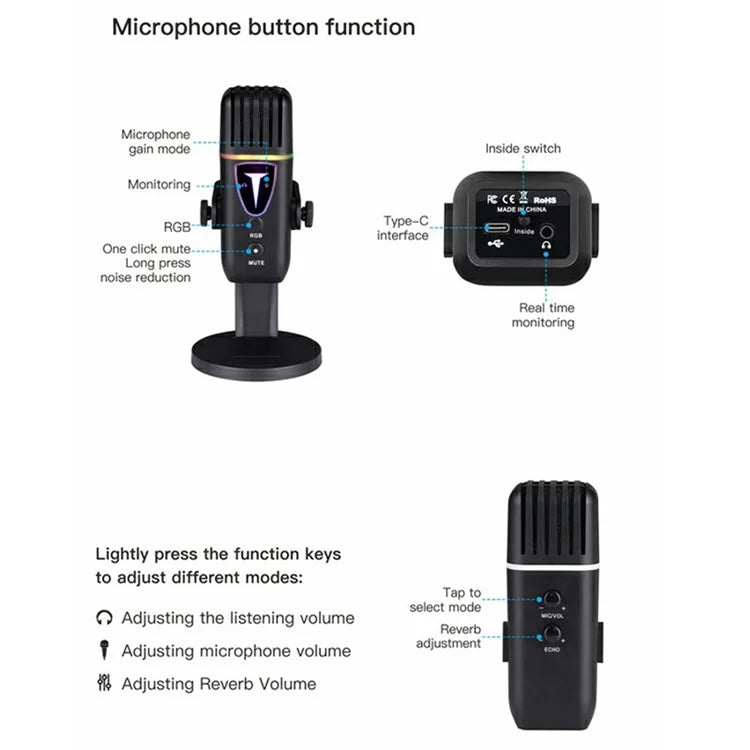 PDO-30 Plug and Play Desktop Microphone High Sensitivity E-Sports Gaming Condenser Mic