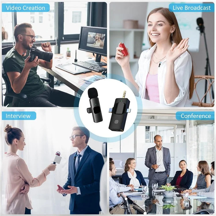 K15 2 in 1 Wireless Lavalier Microphone with Noise Reduction USB-C Microphone for Smartphone Computer Camera