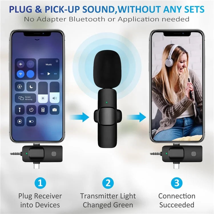 K15 2 in 1 Wireless Lavalier Microphone with Noise Reduction USB-C Microphone for Smartphone Computer Camera