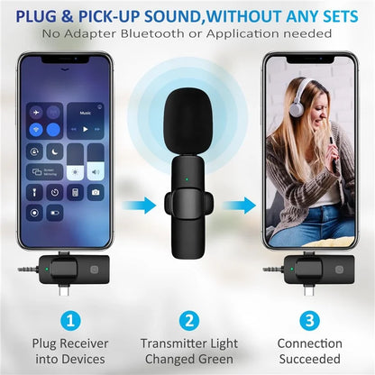 K15 2 in 1 Wireless Lavalier Microphone with Noise Reduction USB-C Microphone for Smartphone Computer Camera