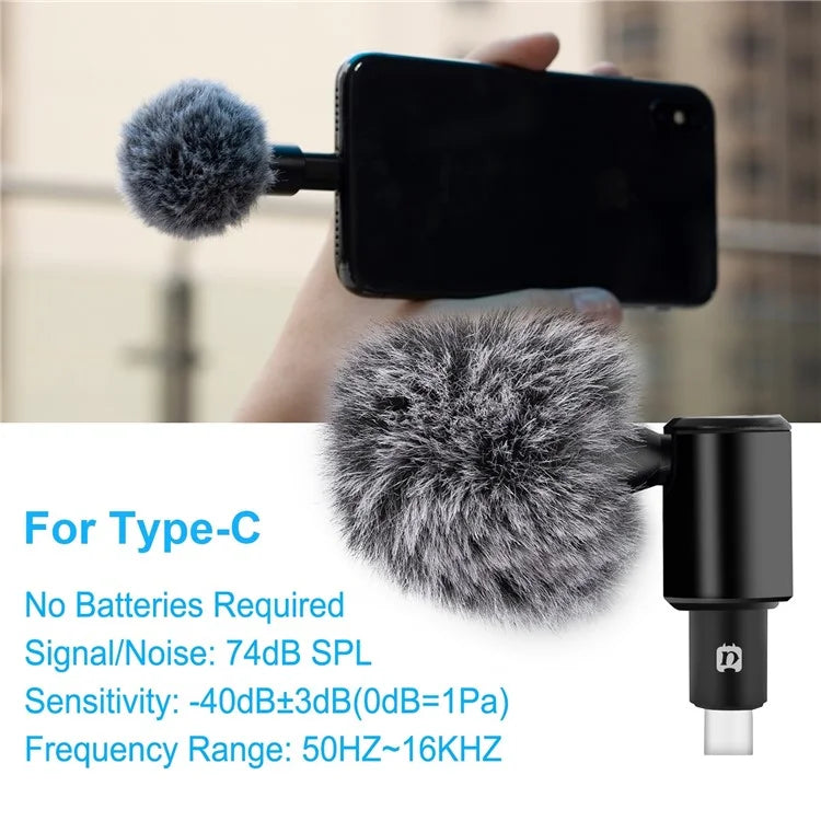 PULUZ PU616B Type-C Wireless Lavalier Microphone Clip-On Omni Lapel Mic for Android Phone Interview  /  Live Stream