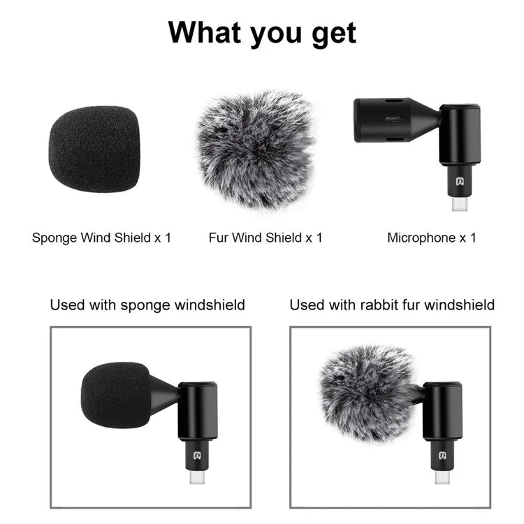 PULUZ PU616B Type-C Wireless Lavalier Microphone Clip-On Omni Lapel Mic for Android Phone Interview  /  Live Stream