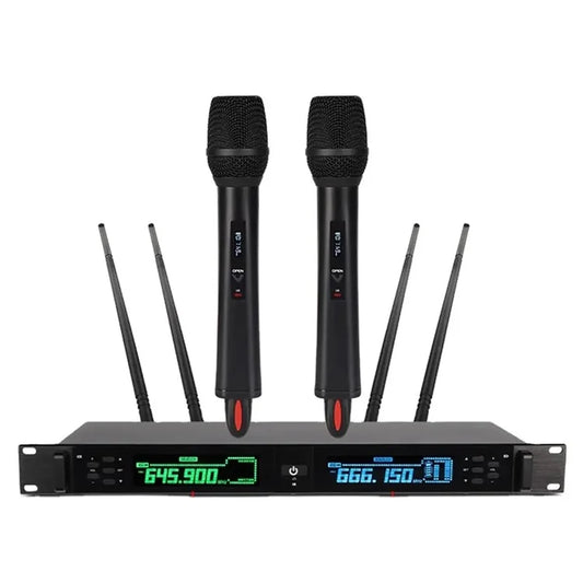 CD-09II Wireless Microphone System 4 Antennas Dual Handheld Mic for Party Home Karaoke Conference Church