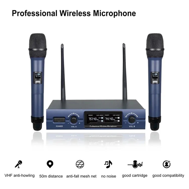SV-322 VHF Wireless Microphone System Dual Handheld Dynamic Transmitter Mics Set for Karaoke, DJ Party