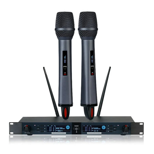 CD-08 Dual Professional UHF Wireless Microphone Magnetic Charging Adjustable Frequencies Mic for Singing, Karaoke, Church