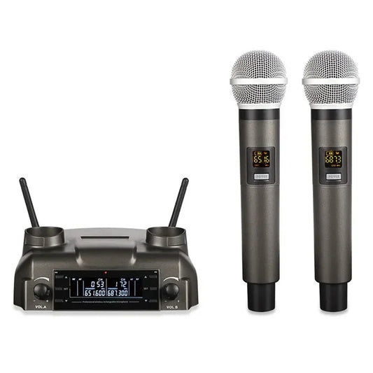 CD-02 Dual UHF Microphone System Handheld Dynamic Mic Support Magnetic Induction Charging