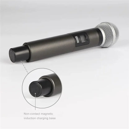 CD-02 Dual UHF Microphone System Handheld Dynamic Mic Support Magnetic Induction Charging