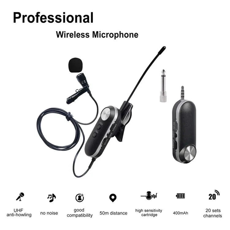 T-3II Computer Camera Cell Phone Recording Mic Wireless Lavalier Microphone for Recording Interview