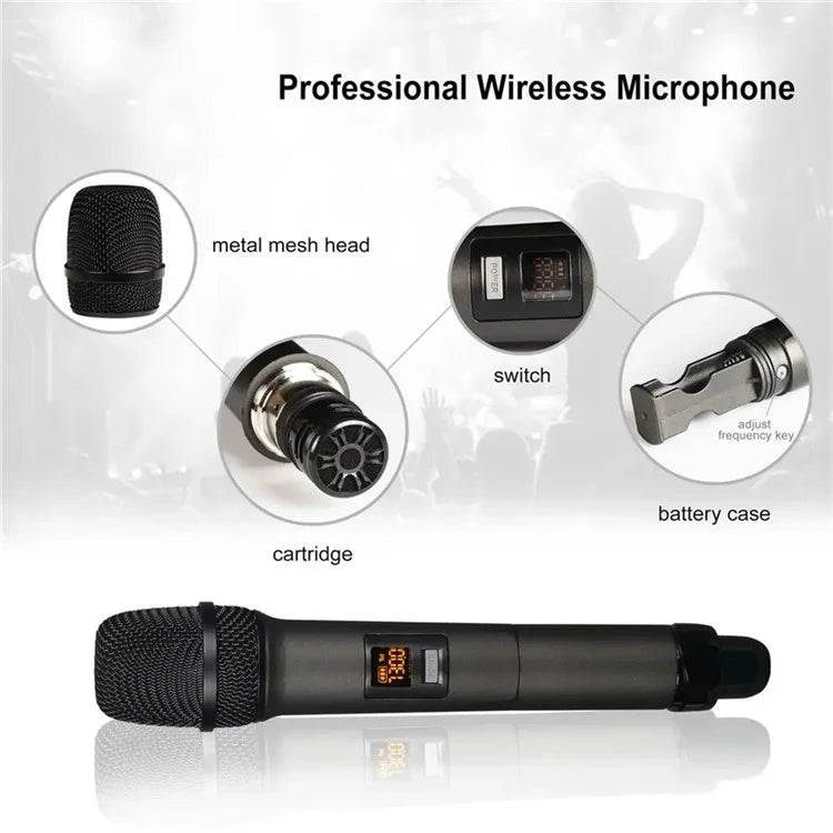 PRO-15 1 to 4 Wireless Microphone System UHF Karaoke Mics Cordless Handheld Microphone for Home KTV