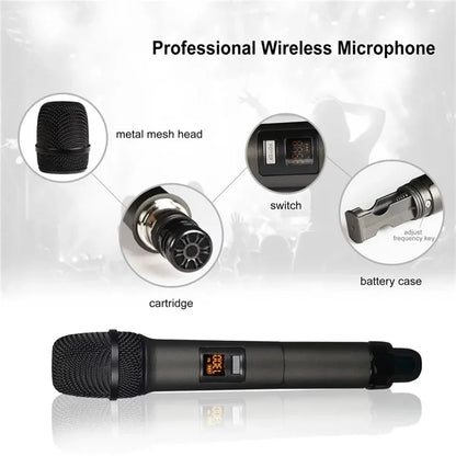 PRO-15 1 to 4 Wireless Microphone System UHF Karaoke Mics Cordless Handheld Microphone for Home KTV