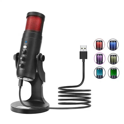 JMARY MC-PW9 Microphone USB Cable Mic Plug and Play RGB Light Voice Recording Tool