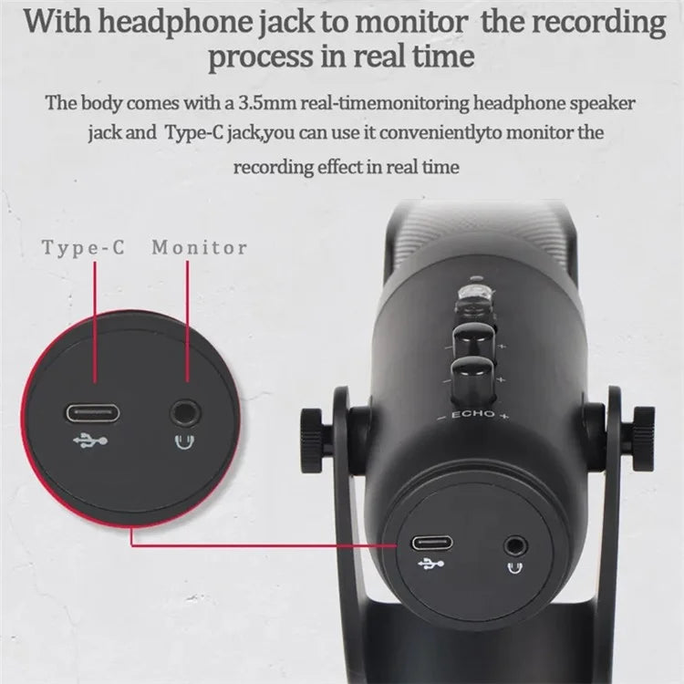 JMARY MC-PW9 Microphone USB Cable Mic Plug and Play RGB Light Voice Recording Tool