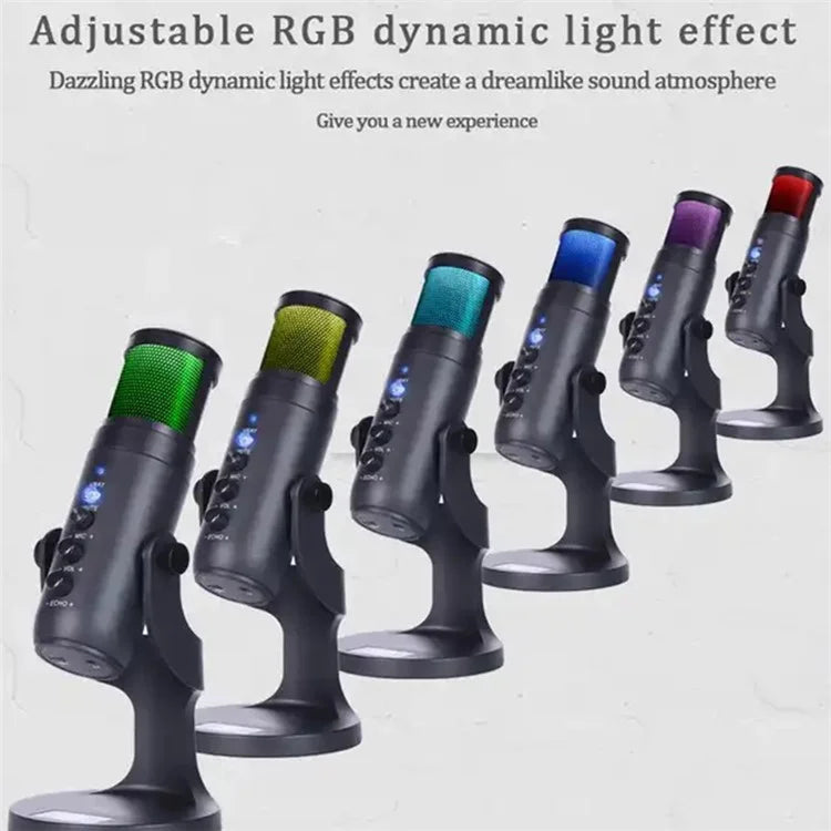 JMARY MC-PW9 Microphone USB Cable Mic Plug and Play RGB Light Voice Recording Tool