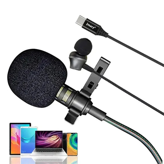 JMARY MC-R6 3m Type-C Wired Lavalier Microphone Live Streaming Mic with In-ear Earphone
