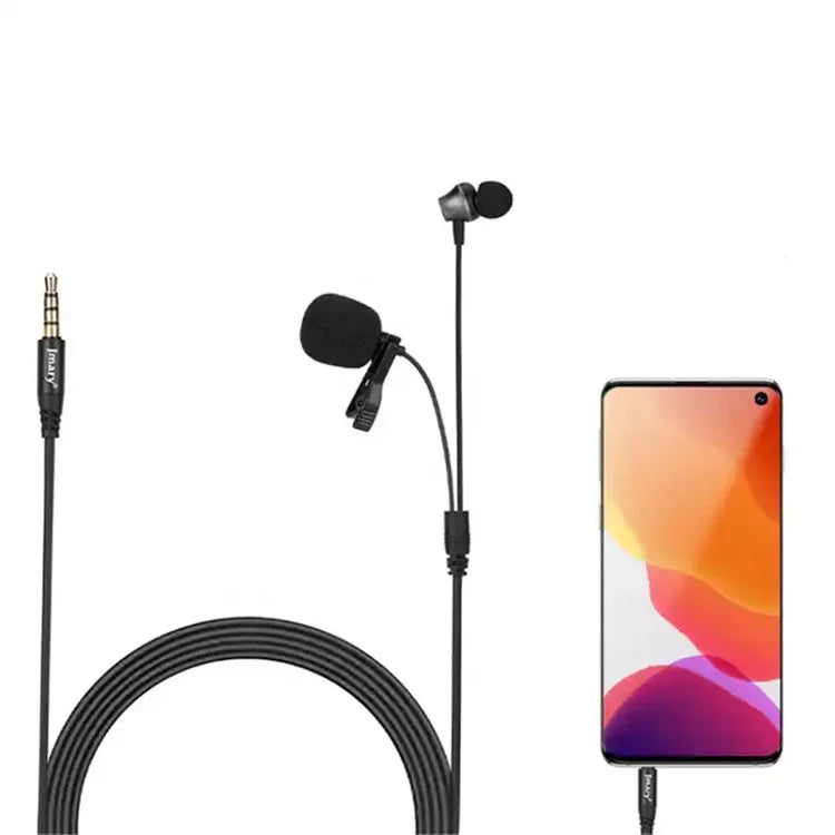 JMARY MC-R5 3m 3.5mm Wired Lavalier Microphone with Sound Monitoring Earphone