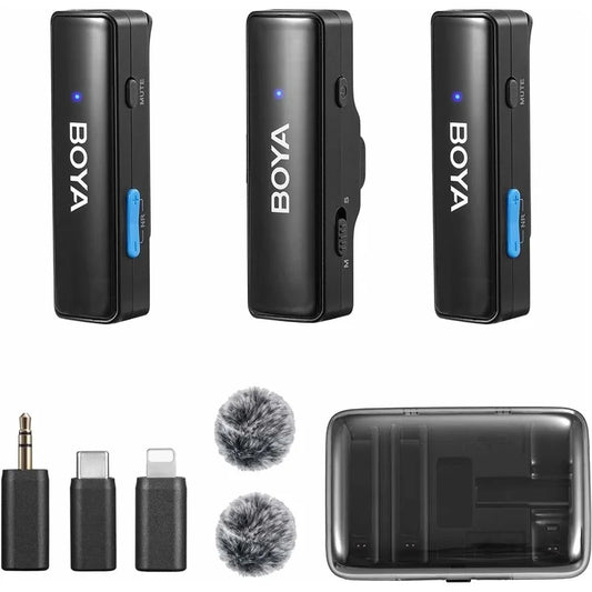 BOYA Wireless Lavalier Clip-On Microphone for iPhone USB C Android Cell Phone (2 Transmitters+1 Receiver)