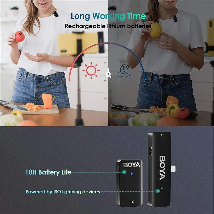 BOYA WMic5-M4 For iPhone / iPad 2.4G Wireless Lapel Microphone Live Steaming Mic, 2 Transmitter + 1 8-Pin Receiver