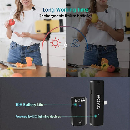 BOYA WMic5-M4 For iPhone / iPad 2.4G Wireless Lapel Microphone Live Steaming Mic, 2 Transmitter + 1 8-Pin Receiver