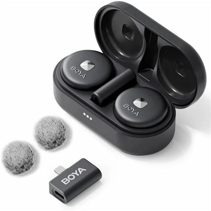 BOYA Omic-D 2 Transmitter + 1 8-Pin Receiver, Button Shape 2.4G Wireless Microphone Lapel Clip Mics