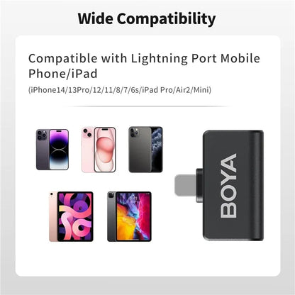 BOYA Omic-D 2 Transmitter + 1 8-Pin Receiver, Button Shape 2.4G Wireless Microphone Lapel Clip Mics