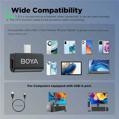 BOYA Omic-U 2 Transmitter + 1 USB-C Receiver, Button Shape Wireless Lavalier Microphone