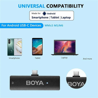 BOYA WMic5-M6 Live Streaming Wireless Microphone Lapel Clip Mic, 2 Transmitter + 1 USB-C Receiver