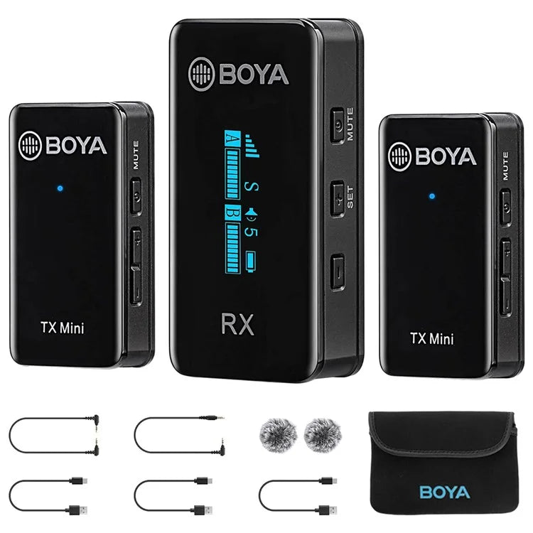BOYA BY-XM6-S2 MINI Wireless Microphone Lavalier Mic for Phone Camera, 2 Mini Transmitter + 1 Receiver
