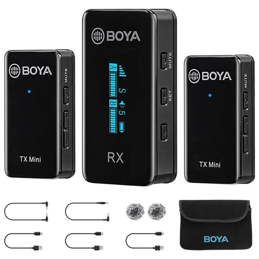 BOYA BY-XM6-S2 MINI Wireless Microphone Lavalier Mic for Phone Camera, 2 Mini Transmitter + 1 Receiver