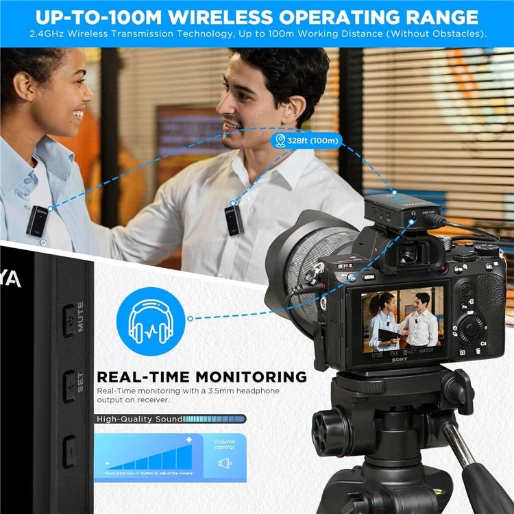 BOYA BY-XM6-S2 MINI Wireless Microphone Lavalier Mic for Phone Camera, 2 Mini Transmitter + 1 Receiver