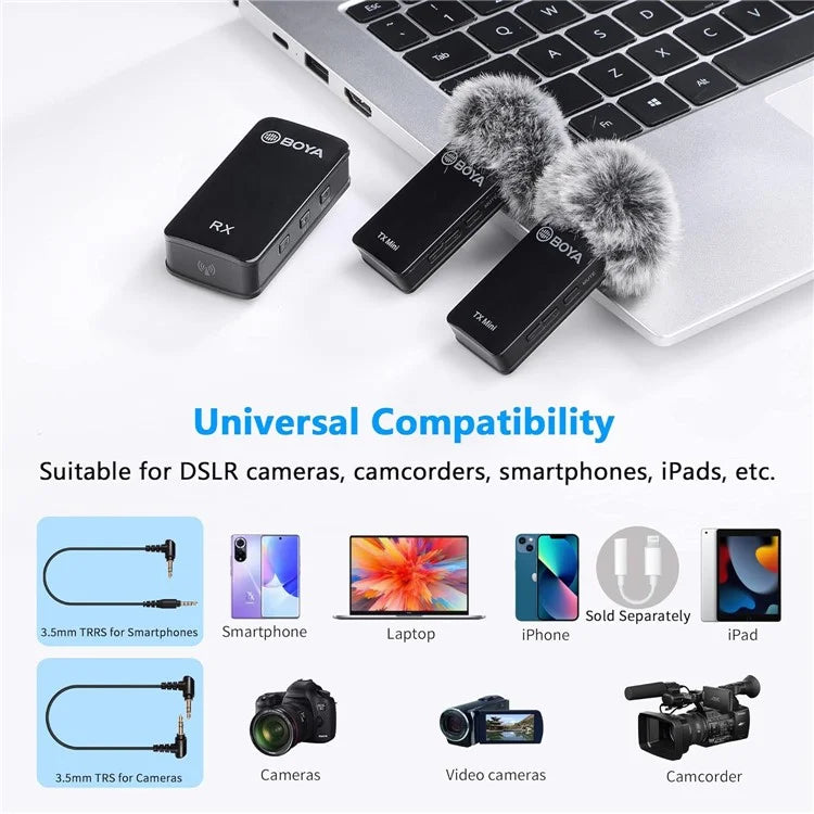 BOYA BY-XM6-S2 MINI Wireless Microphone Lavalier Mic for Phone Camera, 2 Mini Transmitter + 1 Receiver