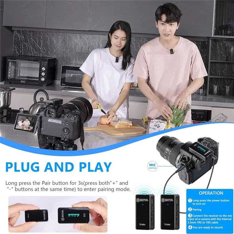 BOYA BY-XM6-S2 MINI Wireless Microphone Lavalier Mic for Phone Camera, 2 Mini Transmitter + 1 Receiver