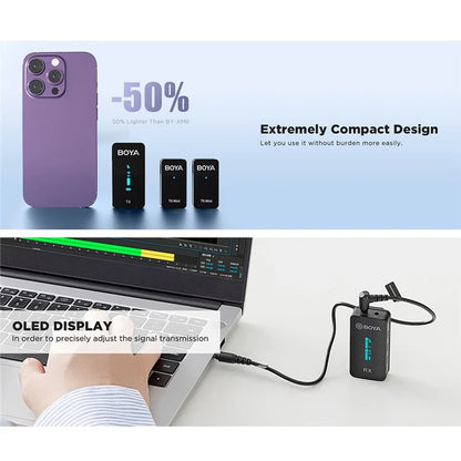 BOYA BY-XM6-S2 MINI Wireless Microphone Lavalier Mic for Phone Camera, 2 Mini Transmitter + 1 Receiver