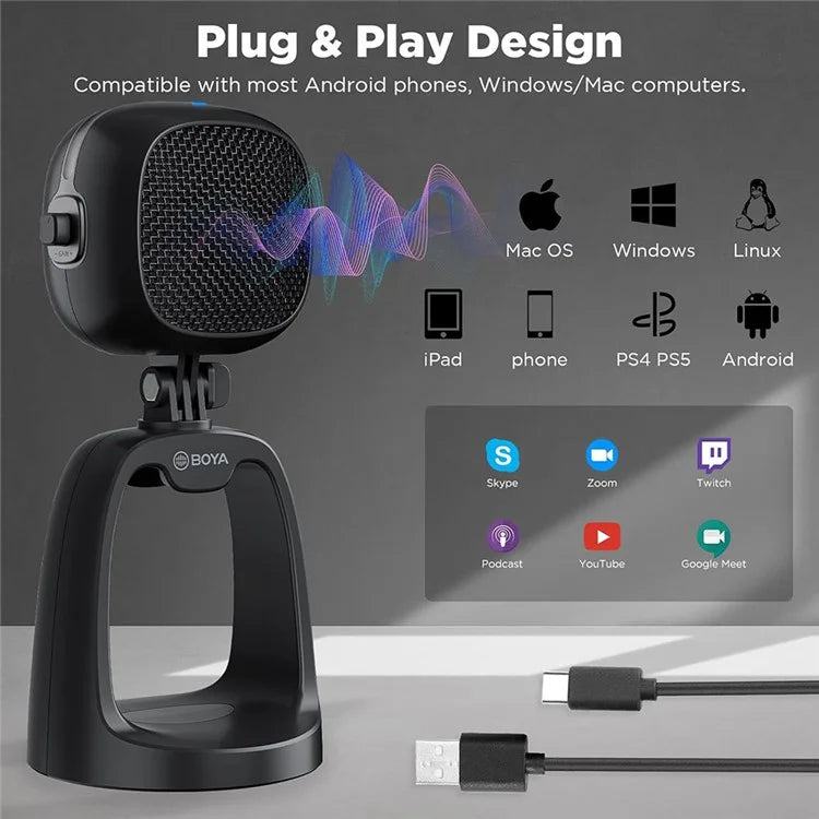 BOYA BY-CM6 USB Desktop Microphone Gain Control Cardioid Mic for PS4 / PS5 / Computer
