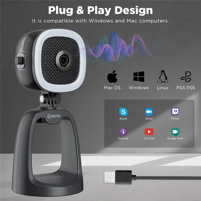 BOYA BY-CM6A Computer Laptop Desktop Microphone with 1080P HD Camera and Fill Light