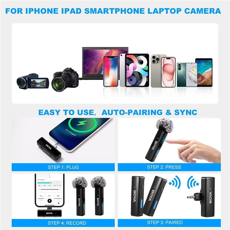 BOYA BOYALINK A2 For iPhone / Android / Camera Vlogging Wireless Lavalier Microphone (2 TX+1 RX) 100m Range