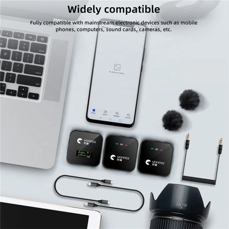 YANMAI GF525 Noise Reduction Wireless Lavalier Bluetooth Microphone (2 Transmitters+1 Receiver)