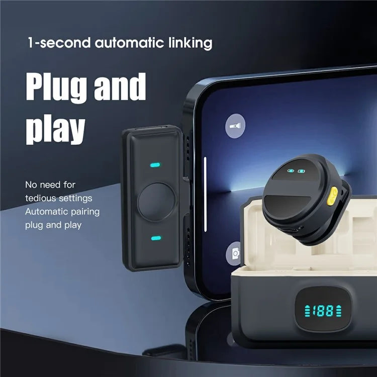 SX21 Type-C 2.4G Wireless Smart Clip-On Microphone (1 Receiver+2 Microphones+1 Charging Bin)