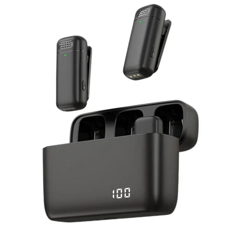 K13 Wireless Clip Mic Wireless Lavalier Microphone (2 Microphone+1 Receiver) with Charging Station
