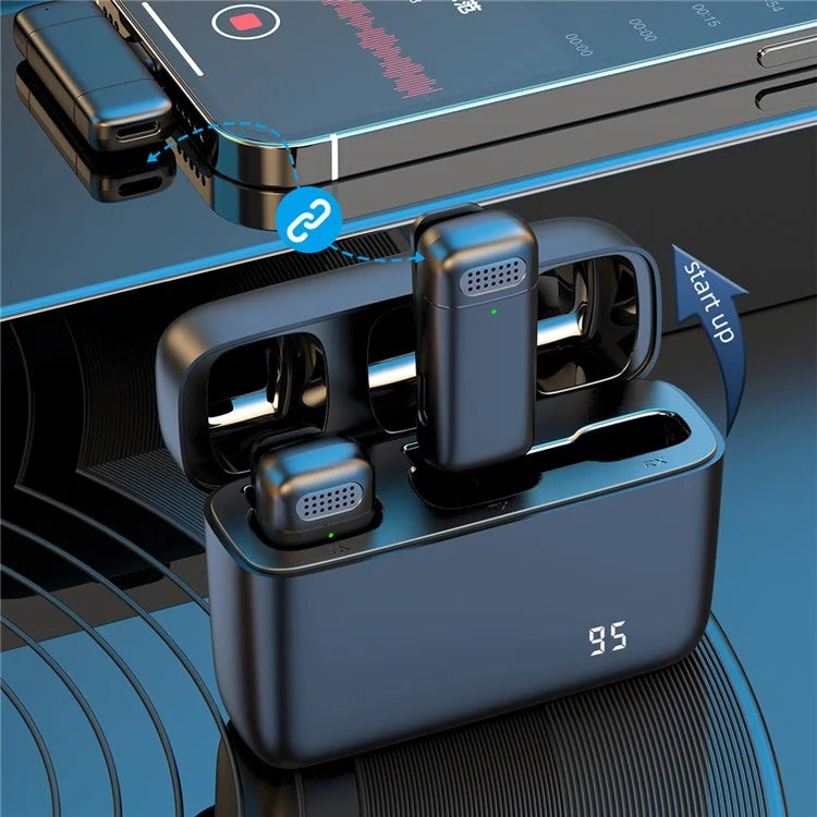 K13 Wireless Clip Mic Wireless Lavalier Microphone (2 Microphone+1 Receiver) with Charging Station
