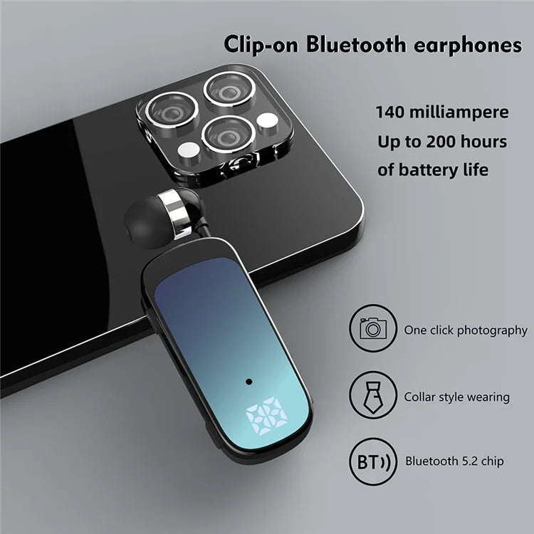 K65 Incoming Call Vibration Digital Display Retractable Lavalier Bluetooth Earphones