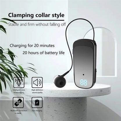K65 Incoming Call Vibration Digital Display Retractable Lavalier Bluetooth Earphones