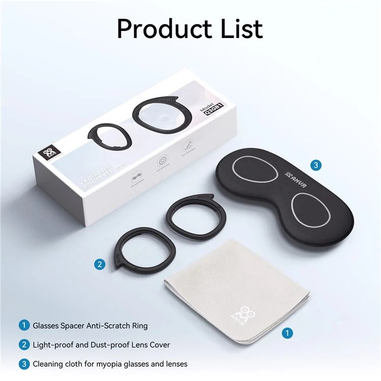 AMVR Silicone Lens Protector Set for Meta Quest 3 Anti-Scratch Ring + Dust Shield + Cleaning Cloth