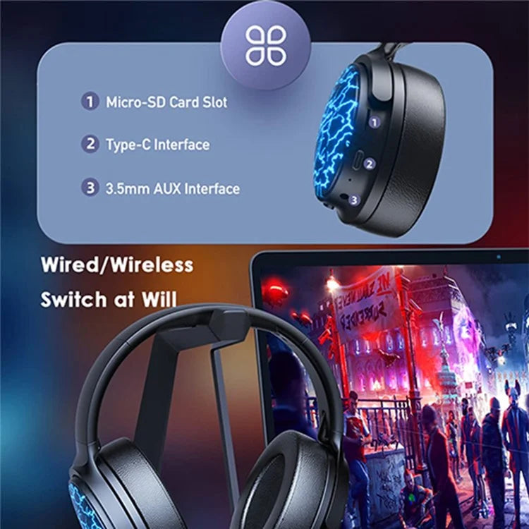 AWEI A780 Pro Wireless Bluetooth Gaming Headset 3.5mm AUX Wired Earphone Headphone with Colorful Lights