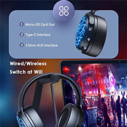AWEI A780 Pro Wireless Bluetooth Gaming Headset 3.5mm AUX Wired Earphone Headphone with Colorful Lights