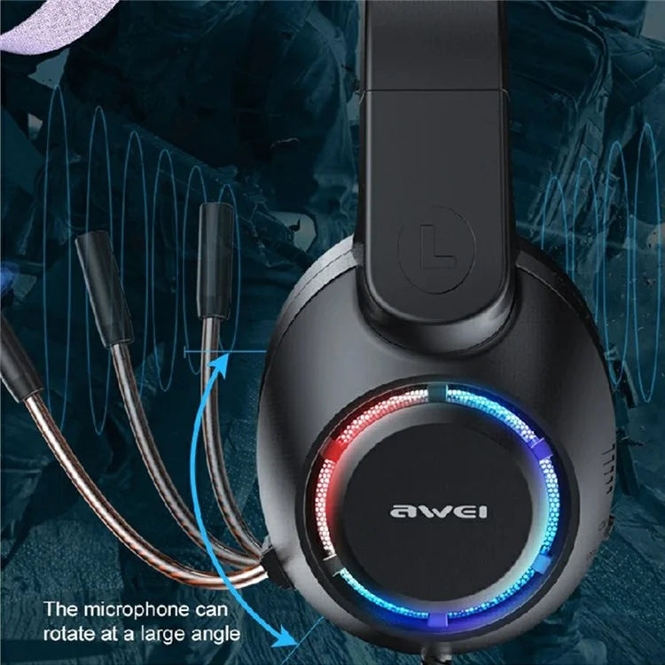 AWEI GM-9 Cat Ear USB Wired Gaming Headphone Cool Light Over-Ear Headset with Microphone - Black