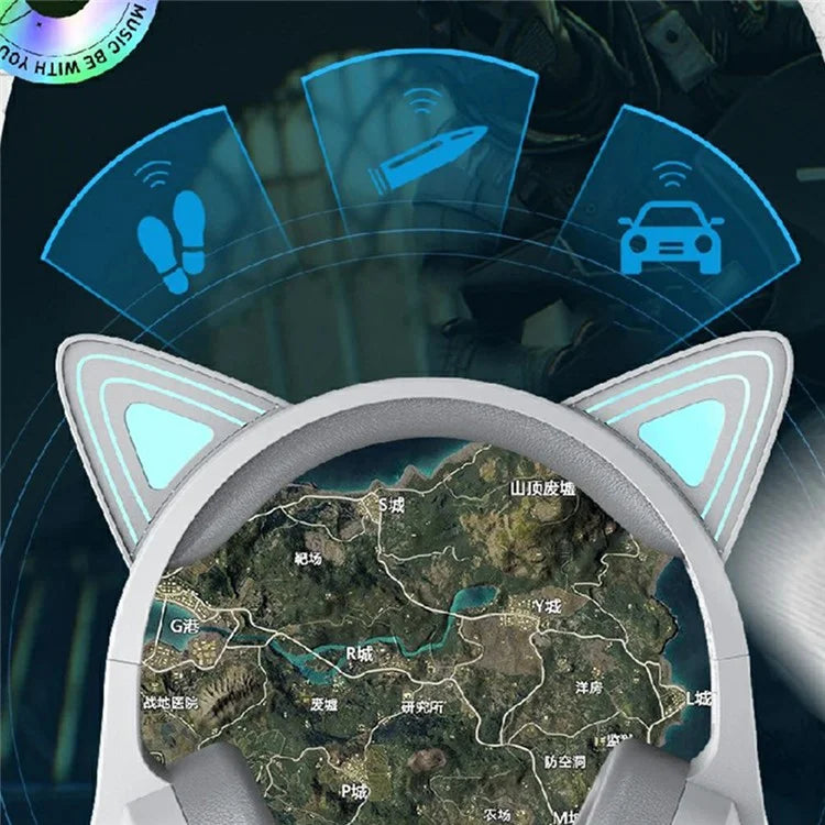 AWEI GM-9 Cat Ear USB Wired Gaming Headphone Cool Light Over-Ear Headset with Microphone - Black