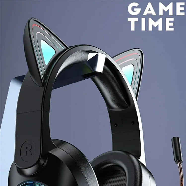 AWEI GM-9 Cat Ear USB Wired Gaming Headphone Cool Light Over-Ear Headset with Microphone - Black