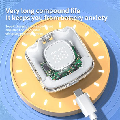 TM60 Digital Display Bluetooth Headset Transparent Half-In-Ear TWS Earbuds Low Latency Headphones